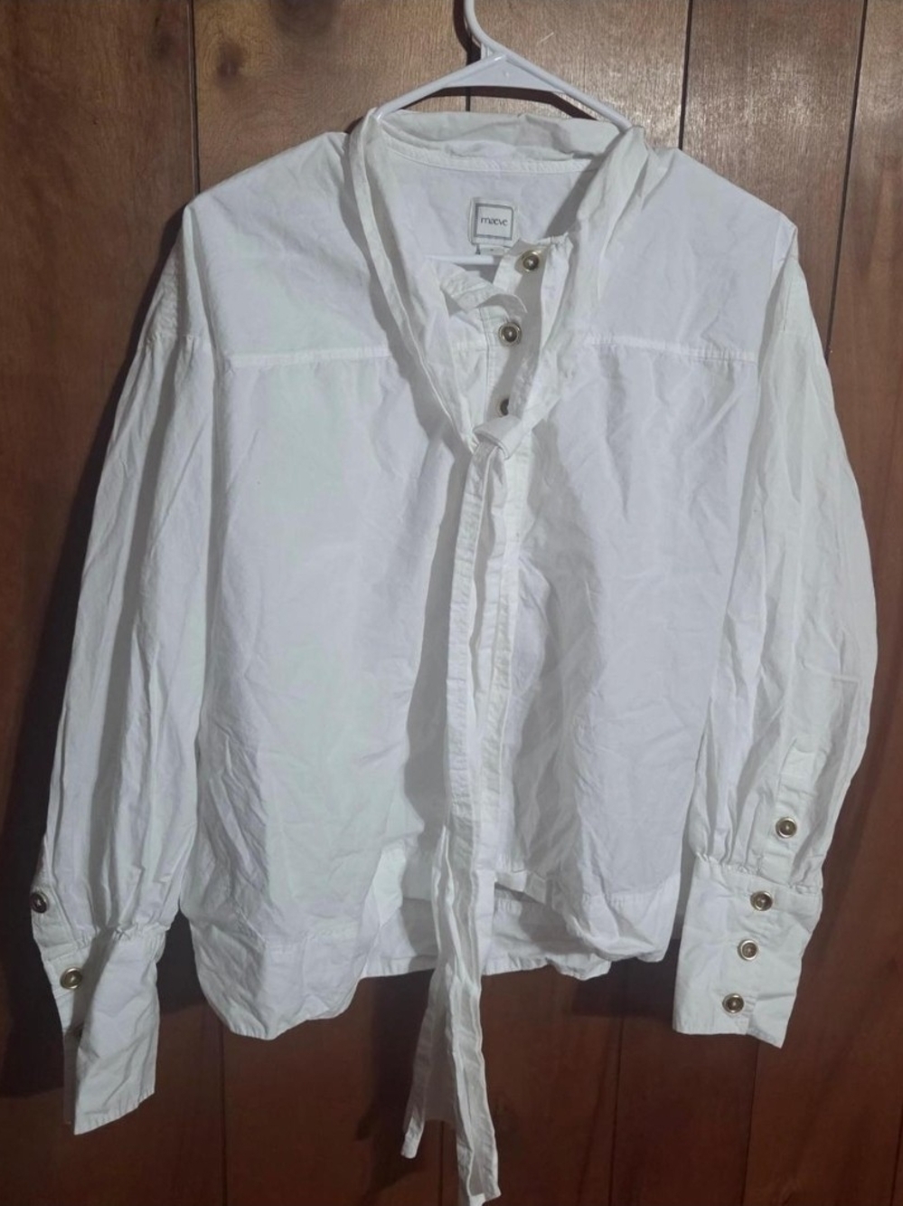 Maeve White Long-Sleeve Button-Down with Neck Tie Medium